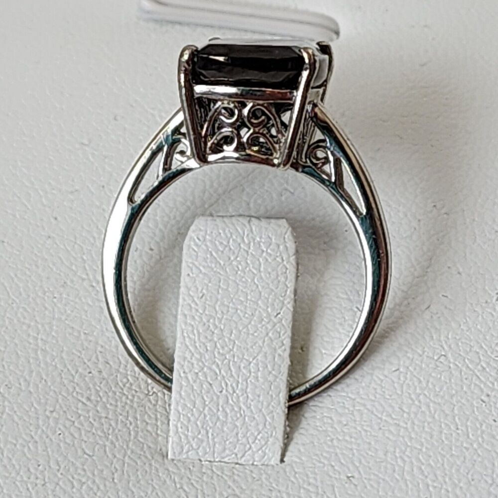 D'Joy Ring 925 Sterling Silver Filigree With Black Gemstone Sz 7 Vintage-Style